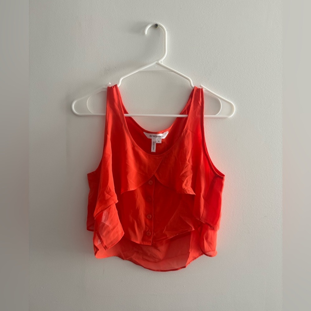 BCBGGeneration Orange Flowy layered button-up